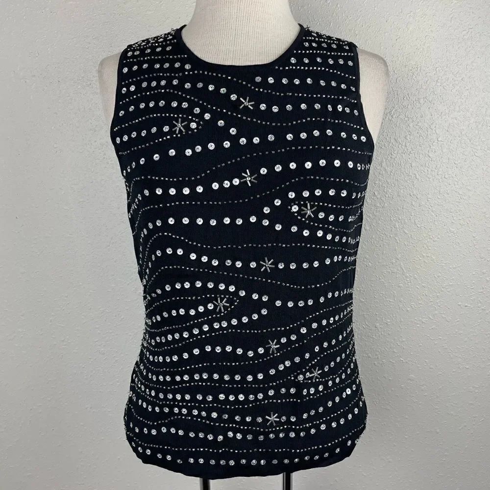 NWT Methode Sleeveless Sequined Black Top Size M